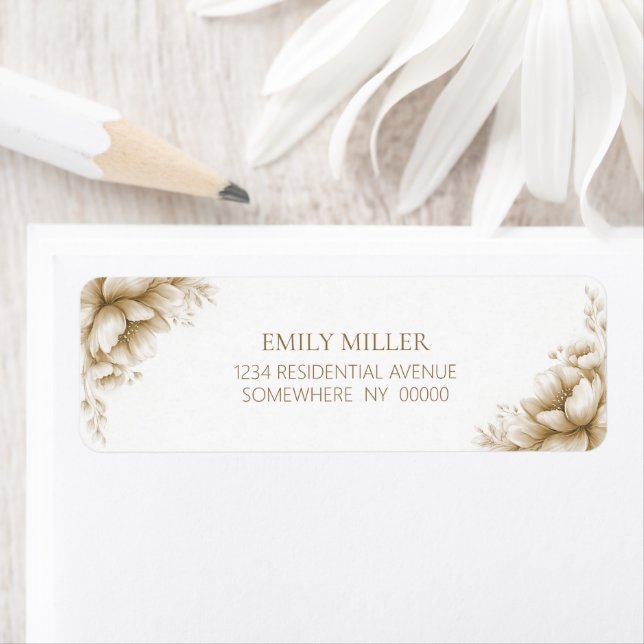 Rustic Neutral Floral Return Address Label (En situation)