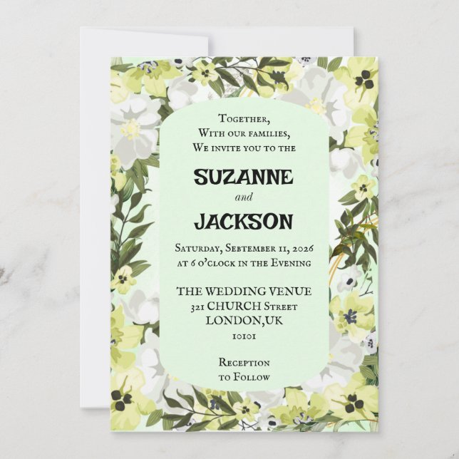 Rustic Neutral Floral Wedding Invitation (Front)