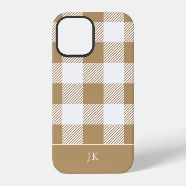 Rustic Neutral Plaid Pattern Monogram iPhone Case (Back)