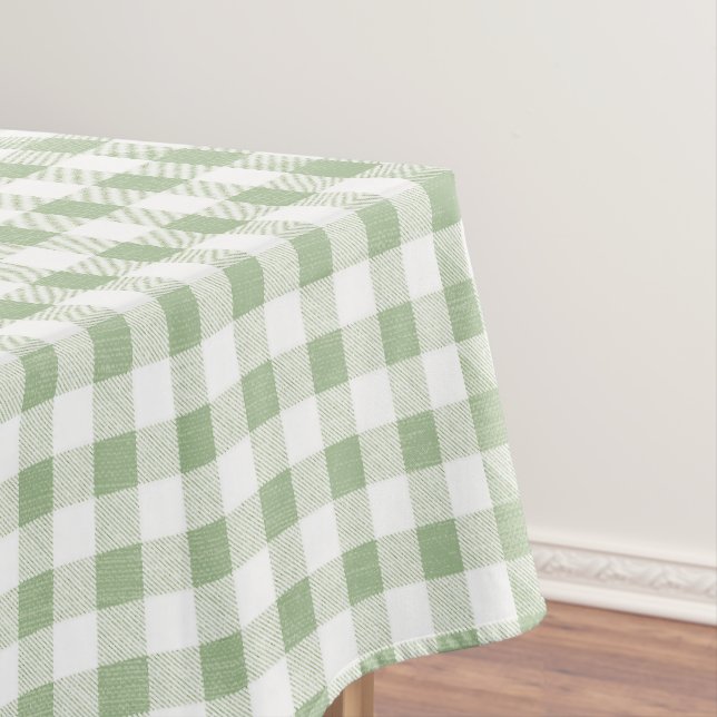 Rustic Neutral Sage Gingham Plaid  Tablecloth (In Situ)