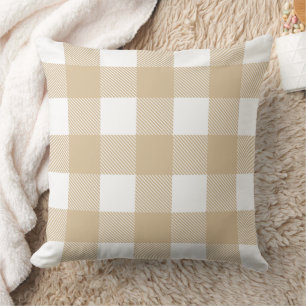 Rustic Neutral Tan Buffalo Plaid Farmhouse Throw Pillow