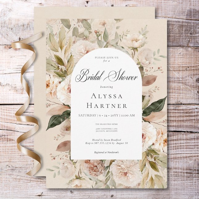 Rustic Neutral Tan Cream Floral Arch Bridal Shower Invitation (Rustic Neutral Tan Cream Floral Arch Bridal Shower Invitation)