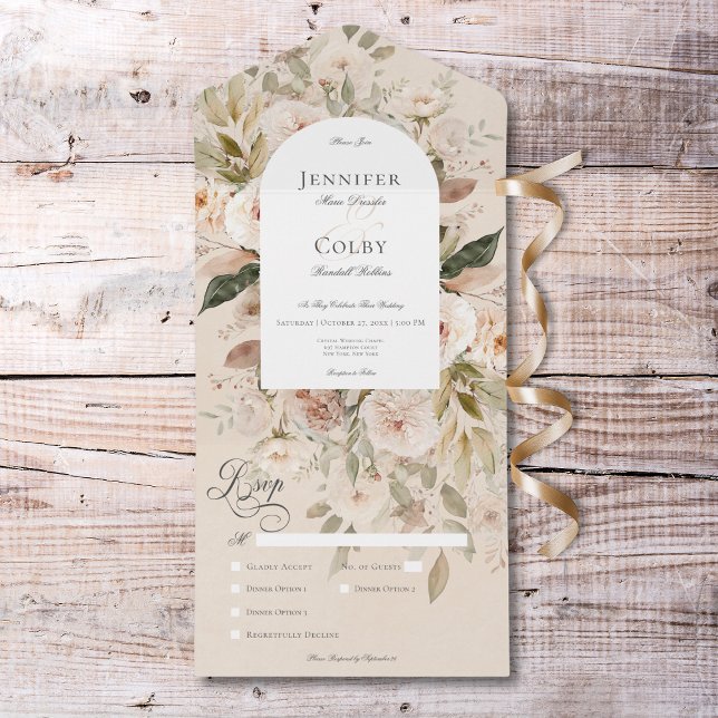 Rustic Neutral Tan & Cream Floral Arch Dinner All In One Invitation (Rustic Neutral Tan & Cream Floral Arch Dinner All In One Invitation)