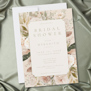 Rustic Neutral Tan Cream Floral Bridal Shower Invitation