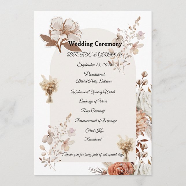 Rustic Neutral Wedding Program (Front)