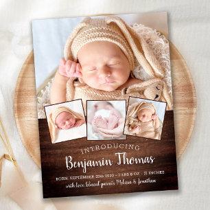 Rustic New Baby Personalized 4 Photo Collage Birth Announcement Postcard