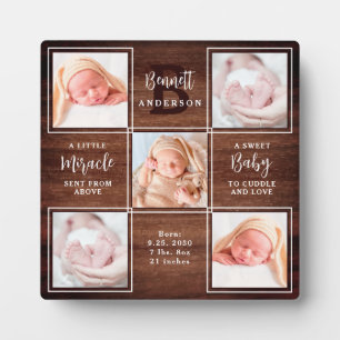 Rustic New Baby Personalized 5 Photo Collage      Plaque