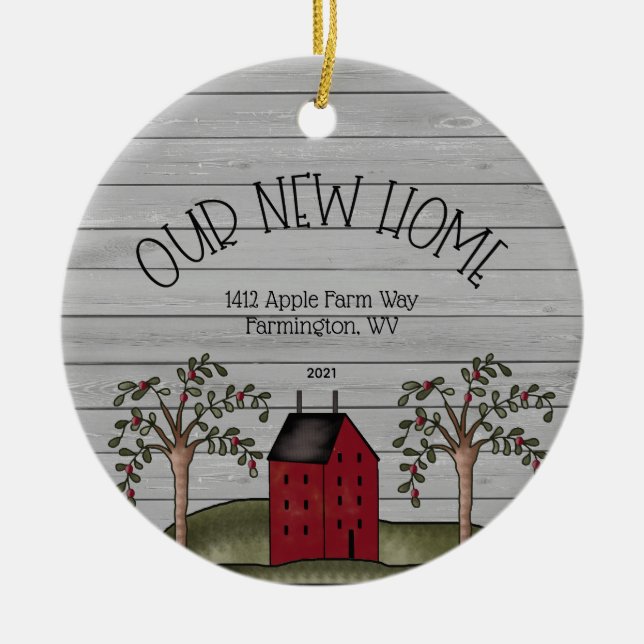 Rustic New Home First Christmas Custom Ceramic Orn Ceramic Ornament (Front)