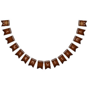 Rustic New Home Woodgrain & Fairy Lights Welcome Bunting Flags