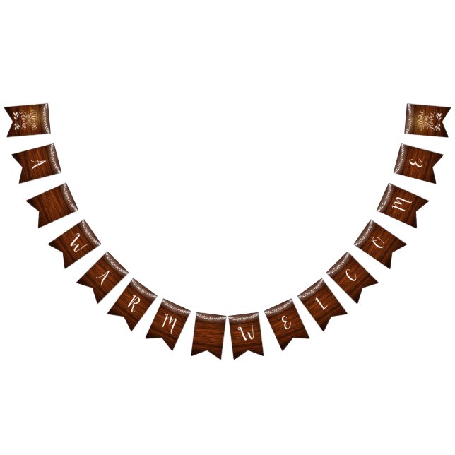 Rustic New Home Woodgrain & Fairy Lights Welcome Bunting Flags (All)