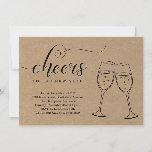Rustic New Year's Eve Party on Kraft Background Invitation (Front)