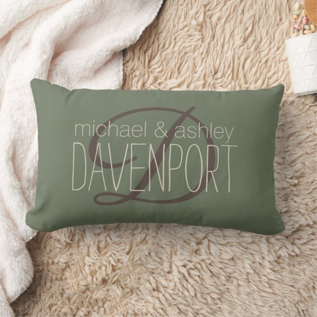 Rustic Newlywed Monogram Names Initial Lumbar Pillow (Blanket)