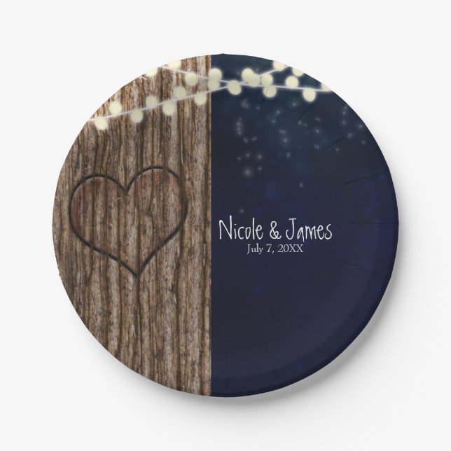 Rustic Night Heart in Tree Wedding Paper Plate (Front)