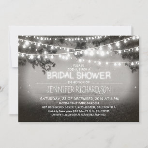 rustic night lights bridal shower invitations