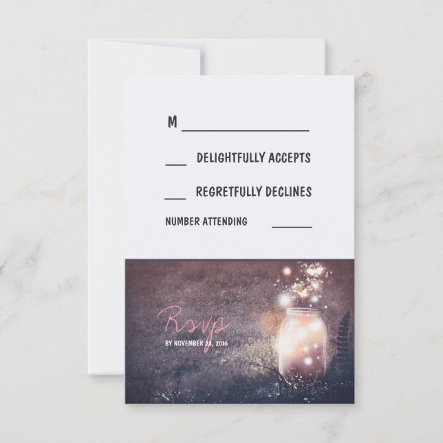 Rustic Night Lights Fireflies Mason Jar RSVP Cards (Front)