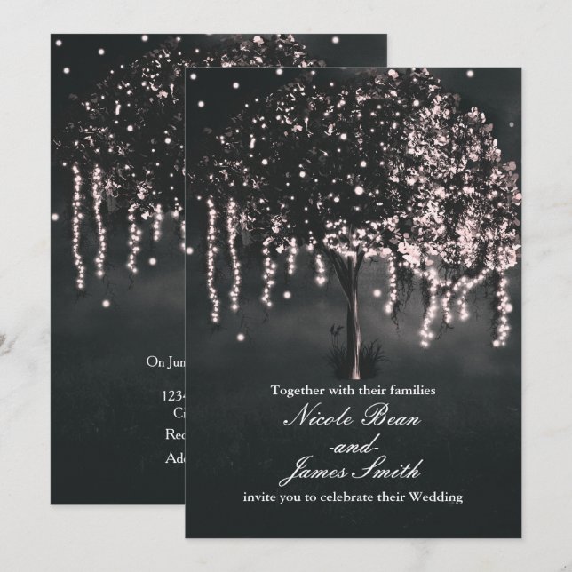 Rustic Night Mossy Tree Lights Wedding Invitations (Front/Back)