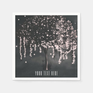 Rustic Night Mossy Tree Lights Wedding Napkin