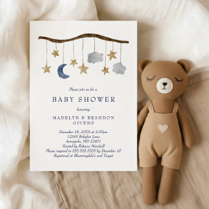 Rustic Night Sky Moon and Stars Mobile Baby Shower Invitation