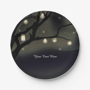 Rustic Night Tree & Mason Jar Lights Wedding Paper Plate