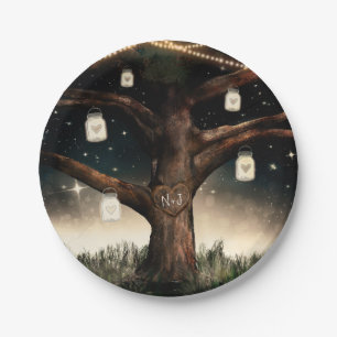Rustic Night Tree with Lights & Mason Jars Wedding Paper Plate