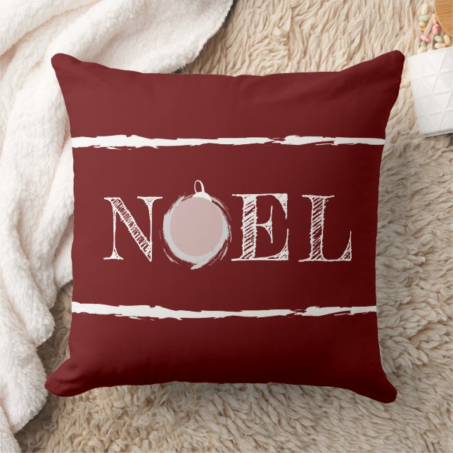 Rustic Noel Deep Red Holiday Throw Pillow (Blanket)