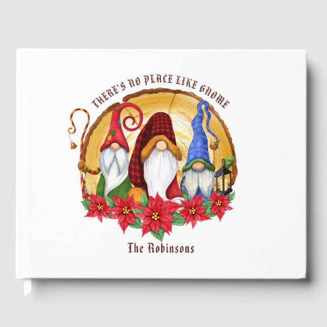 Rustic Nordic Plaid Christmas Gnomes Guest Book (Front)