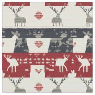 Rustic Nordic Reindeer & Snowflake   Knit Pattern Fabric