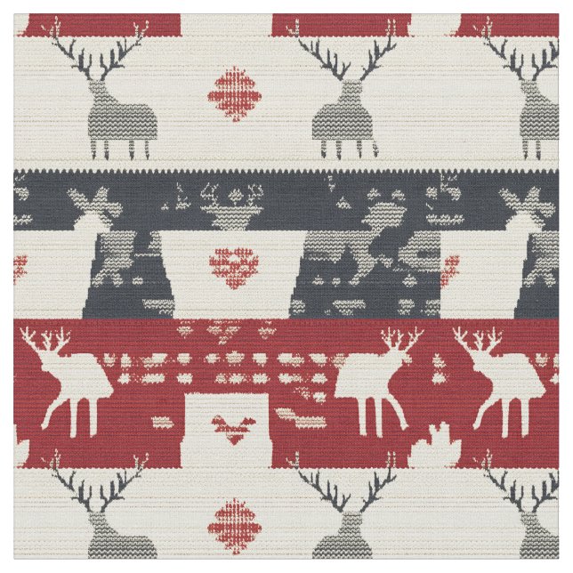 Rustic Nordic Reindeer & Snowflake | Knit Pattern Fabric (Close Up)