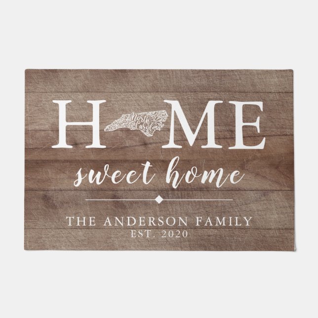 Rustic NORTH CAROLINA Personalized State Doormat (Front)