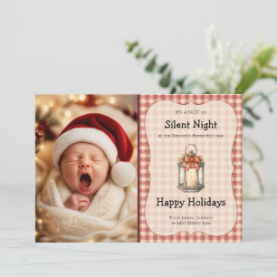 Rustic Not so Silent Night Newborn Baby Photo Holiday Card