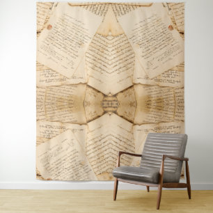 Rustic Notepad Leaflets Pattern Wall Tapestry