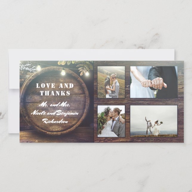 Rustic Oak Barrel Country Wedding Thank You Card (Front)