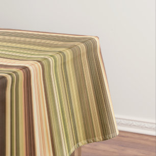 Rustic Oak Brown and Green Stripe Tablecloth