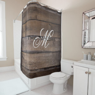 Rustic Oak Family Name Barn Farmhouse  Shower Curt