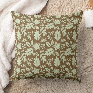 Rustic Oak & Maple Leaf Pattern Throw Pillow