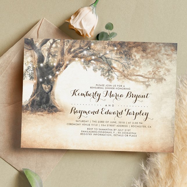 Rustic Oak Tree and Carved Heart Rehearsal Dinner Invitation (Creator Uploaded)