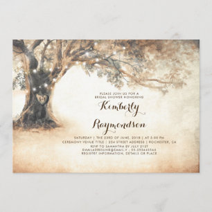 Rustic Oak Tree and String Lights Bridal Shower Invitation