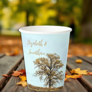Rustic Oak Tree Autumn Wedding Paper Cups