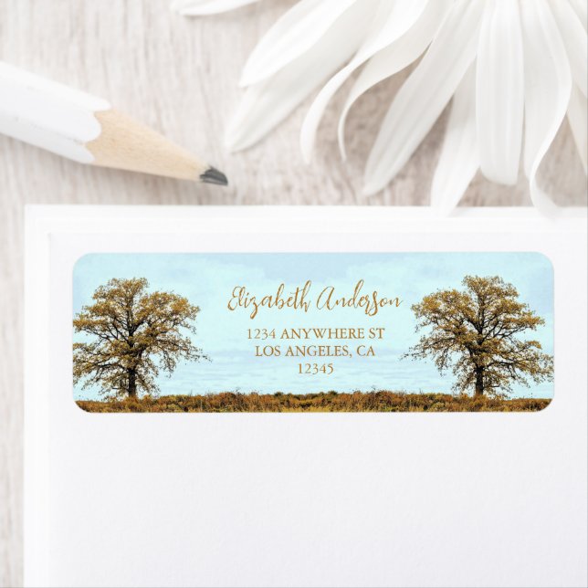 Rustic Oak Tree Autumn Wedding Return Address (En situation)