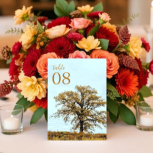 Rustic Oak Tree Autumn Wedding Table Number