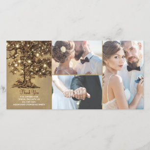 Rustic Oak Tree Lights Wedding Thank You