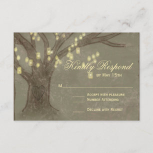 Rustic Oak Tree Mason Jar Wedding RSVP Card