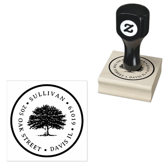 Rustic Oak Tree Personalized Return Address Rubber Stamp (Stamped)