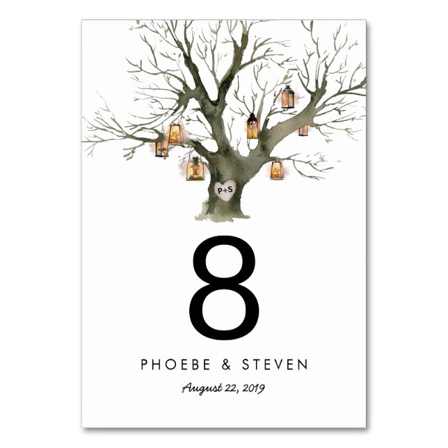 Rustic Oak Tree Wedding Single Table Numbers (Front)