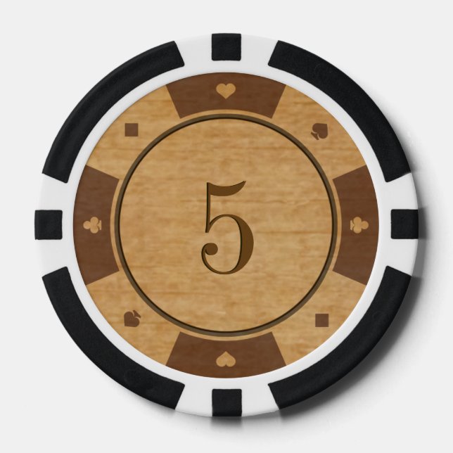 Rustic Oak Wood Casino Style Poker Chips (Front)