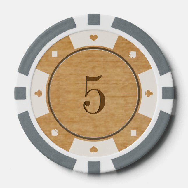 Rustic Oak Wood Casino Style Poker Chips (Front)