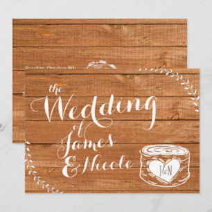 Rustic Oak Wood & Heart Stump Wedding Invitation