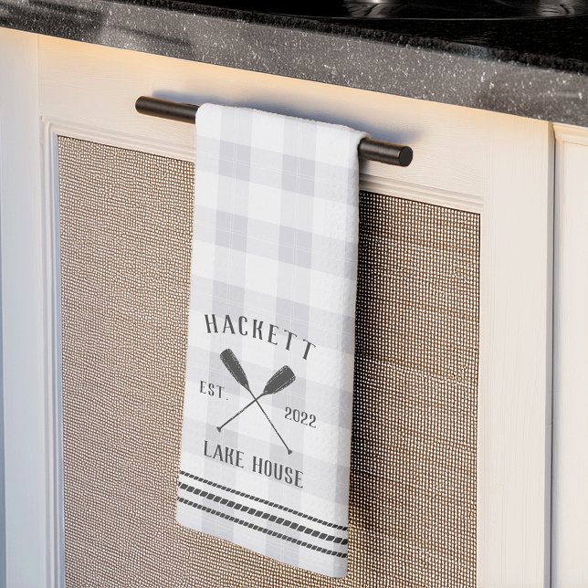 Rustic Oars Plaid Personalized Lake House Kitchen Towel (Creator Uploaded)