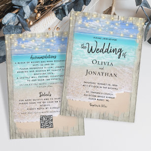 Rustic Ocean Beach Wedding QR Code All in one Invitation