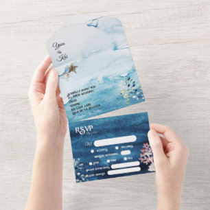 Rustic Ocean Complete RSVP Wedding All In One Invitation